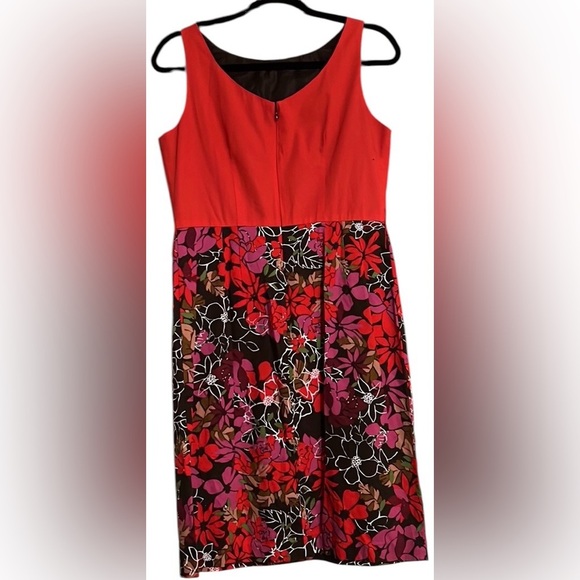 CATO Red Top w/Black/Pink/White Floral Skirt Sleeveless Sheath Dress, Sz 8,GUC. - Picture 8 of 8